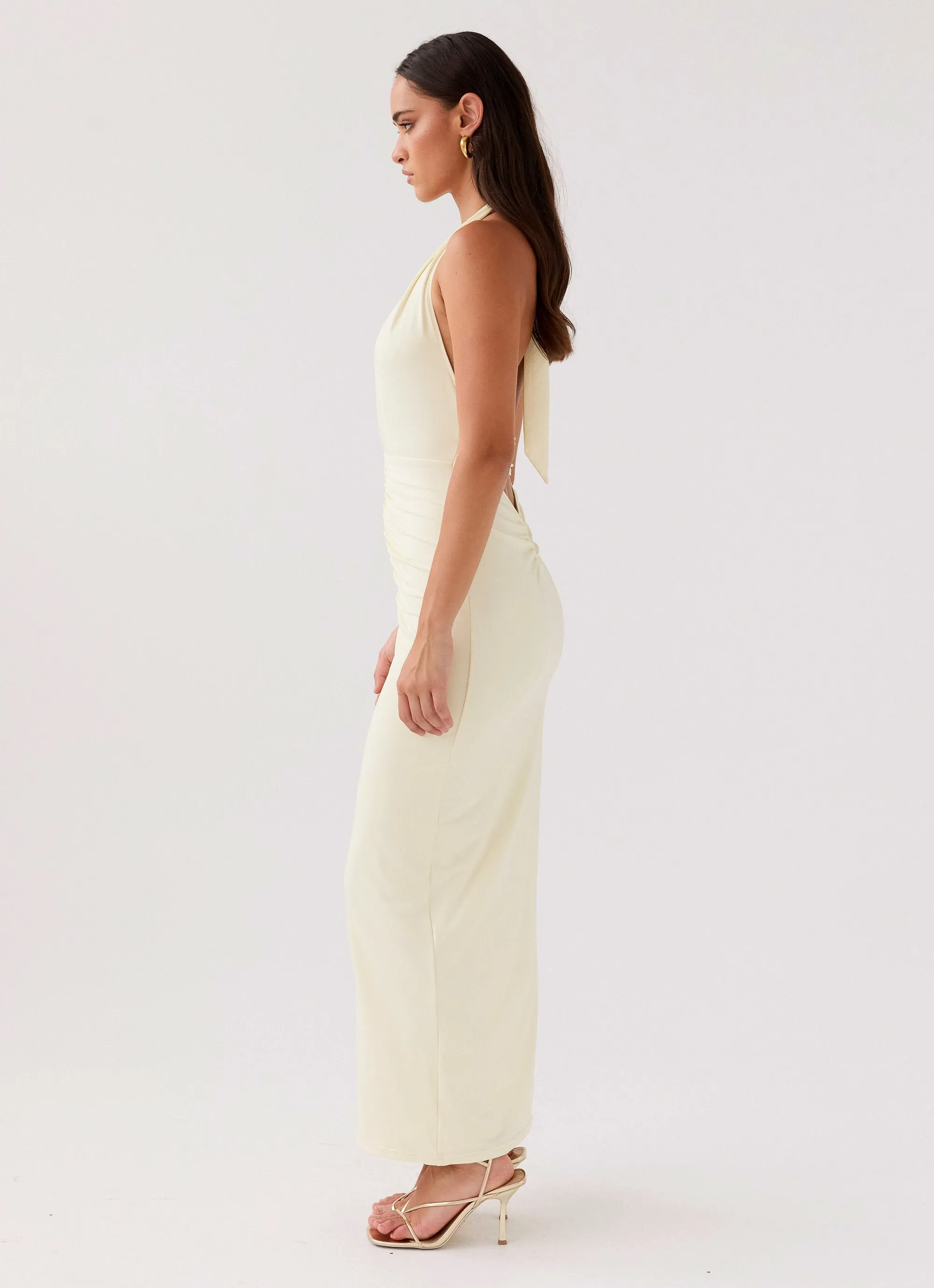 Ethical production Minimalist fashion Whisked Away Halterneck Maxi Dress - Canary