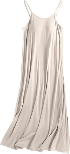 Bulit-in-Bra Cami Nightgowns for Women Summer Adjustable Spaghetti Strap Lounge Dress Loose Sleeveless Soft Modal Sleepwear