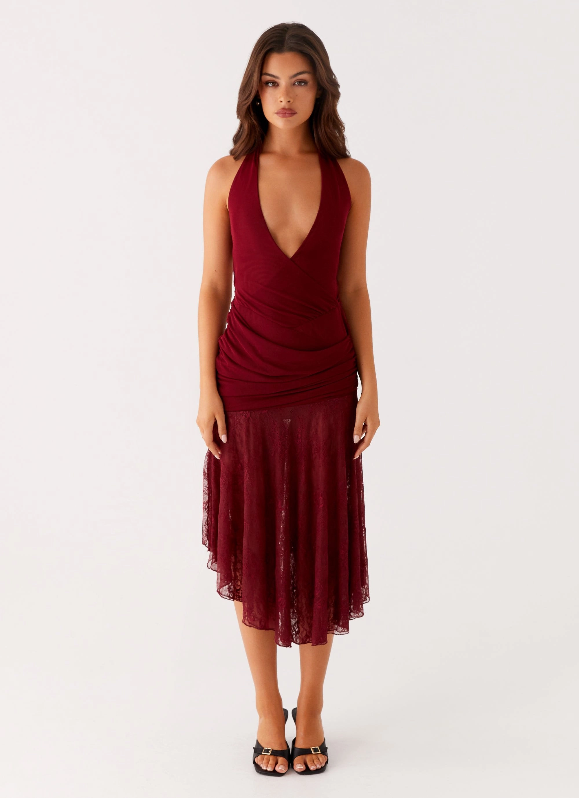 Smooth Look Burnout Midi Dress - Maroon