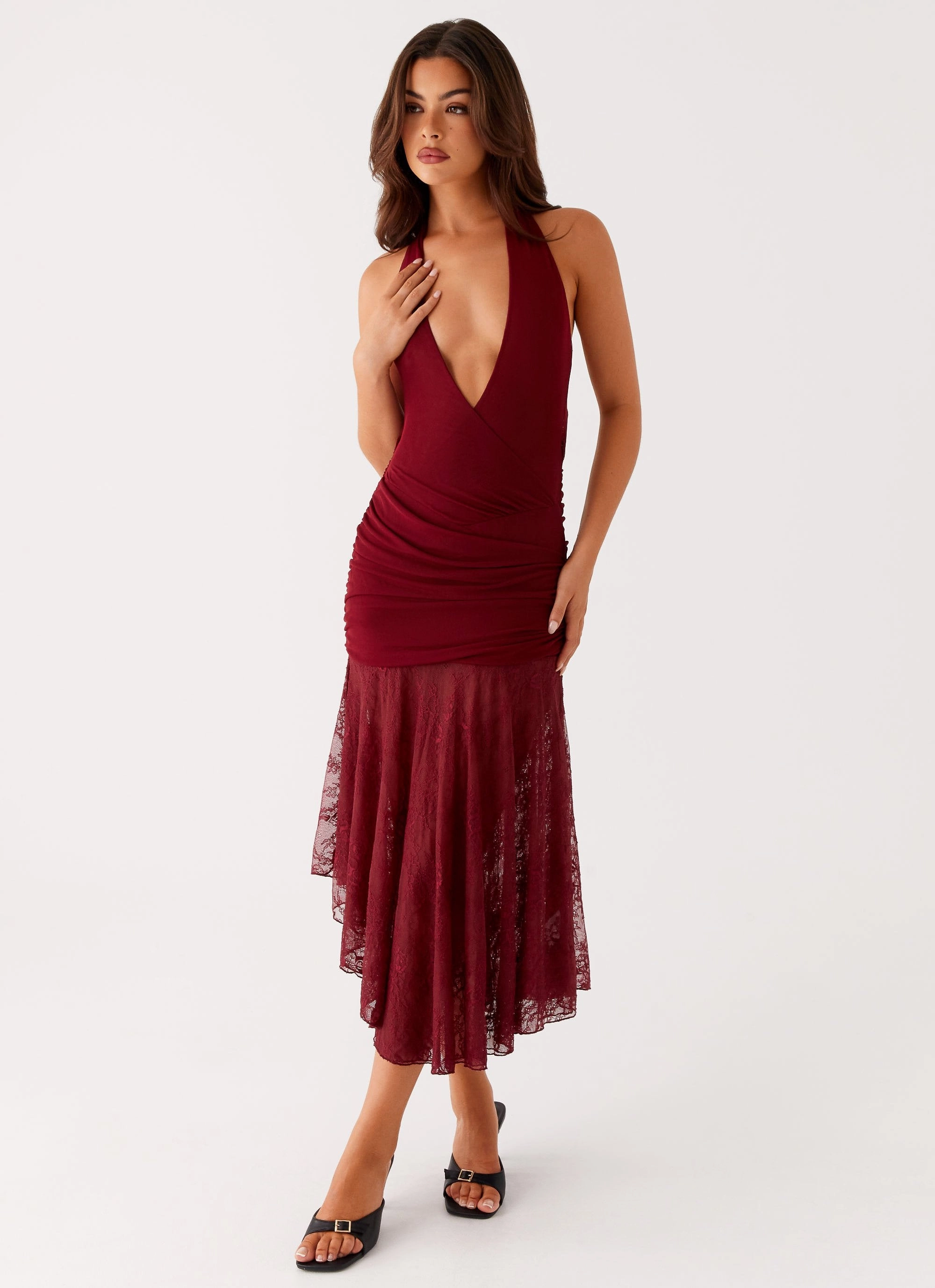 Burnout Midi Dress - Maroon Understated Glam
