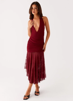 Burnout Midi Dress - Maroon Understated Glam