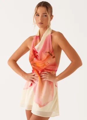 Anti Odor Treatment Zofia Cowl Neck Mini Dress - Yellow Floral