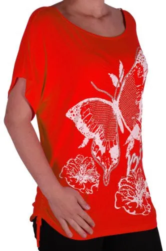 Butterfly Print Ruched Short Sleeve Plus Size Tops
