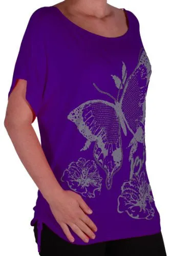 Butterfly Print Ruched Short Sleeve Plus Size Tops