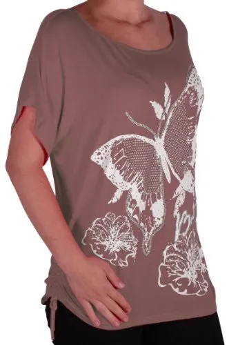 Butterfly Print Ruched Short Sleeve Plus Size Tops