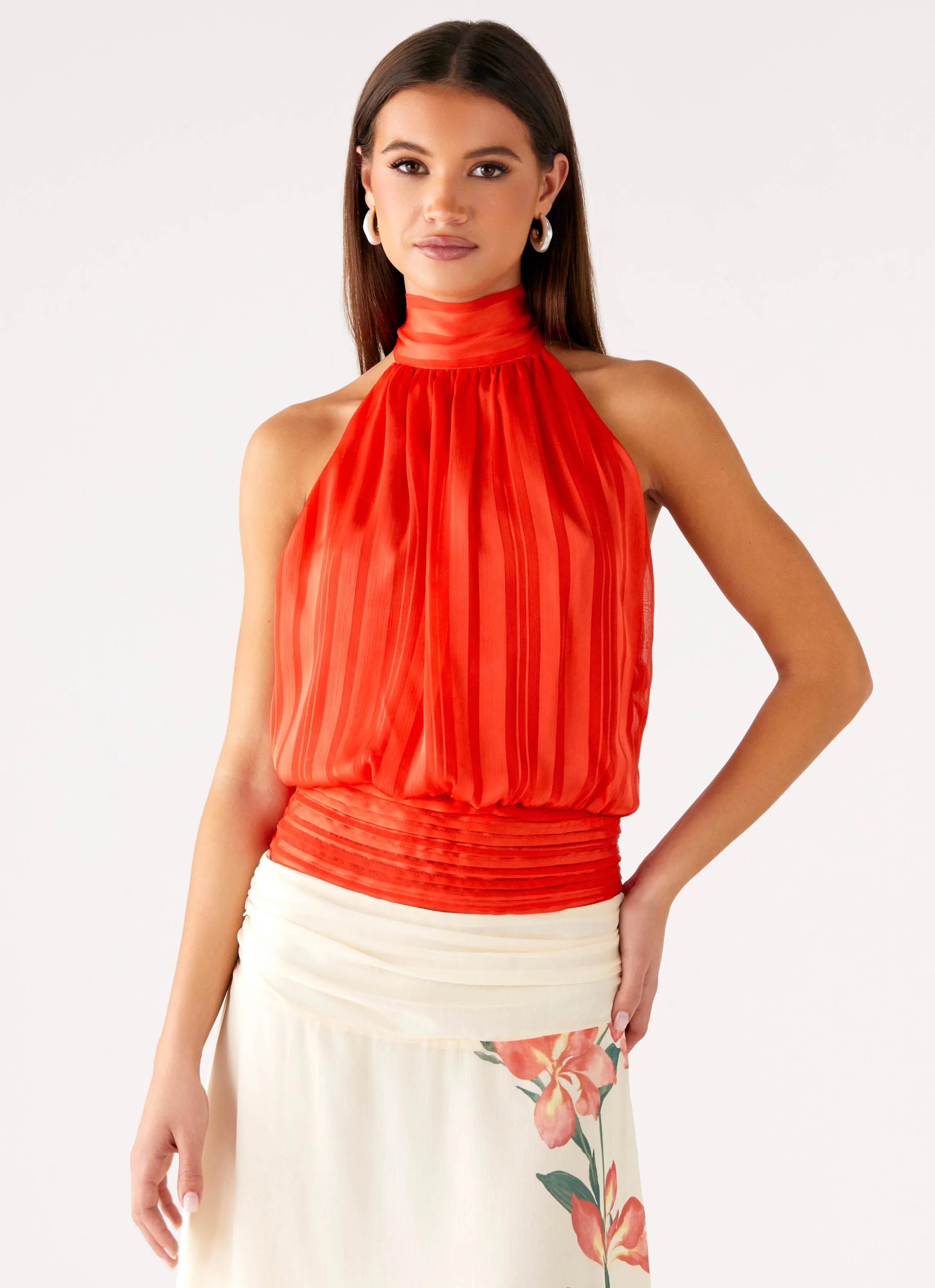 Winter Fashion Willow Chiffon Top - Coral