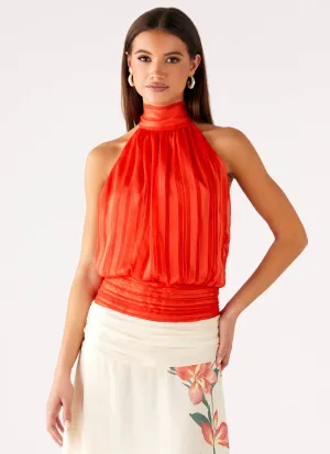 Winter Fashion Willow Chiffon Top - Coral