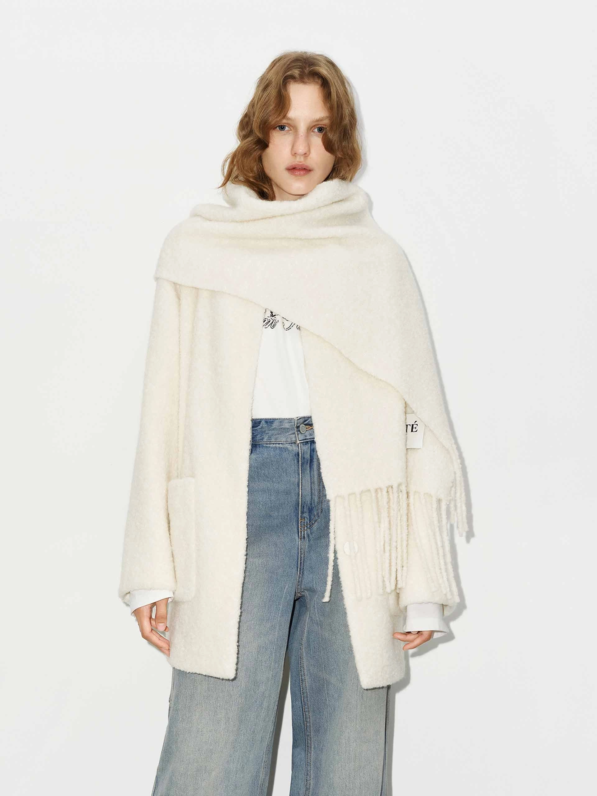 Button Closure Scarf Coat