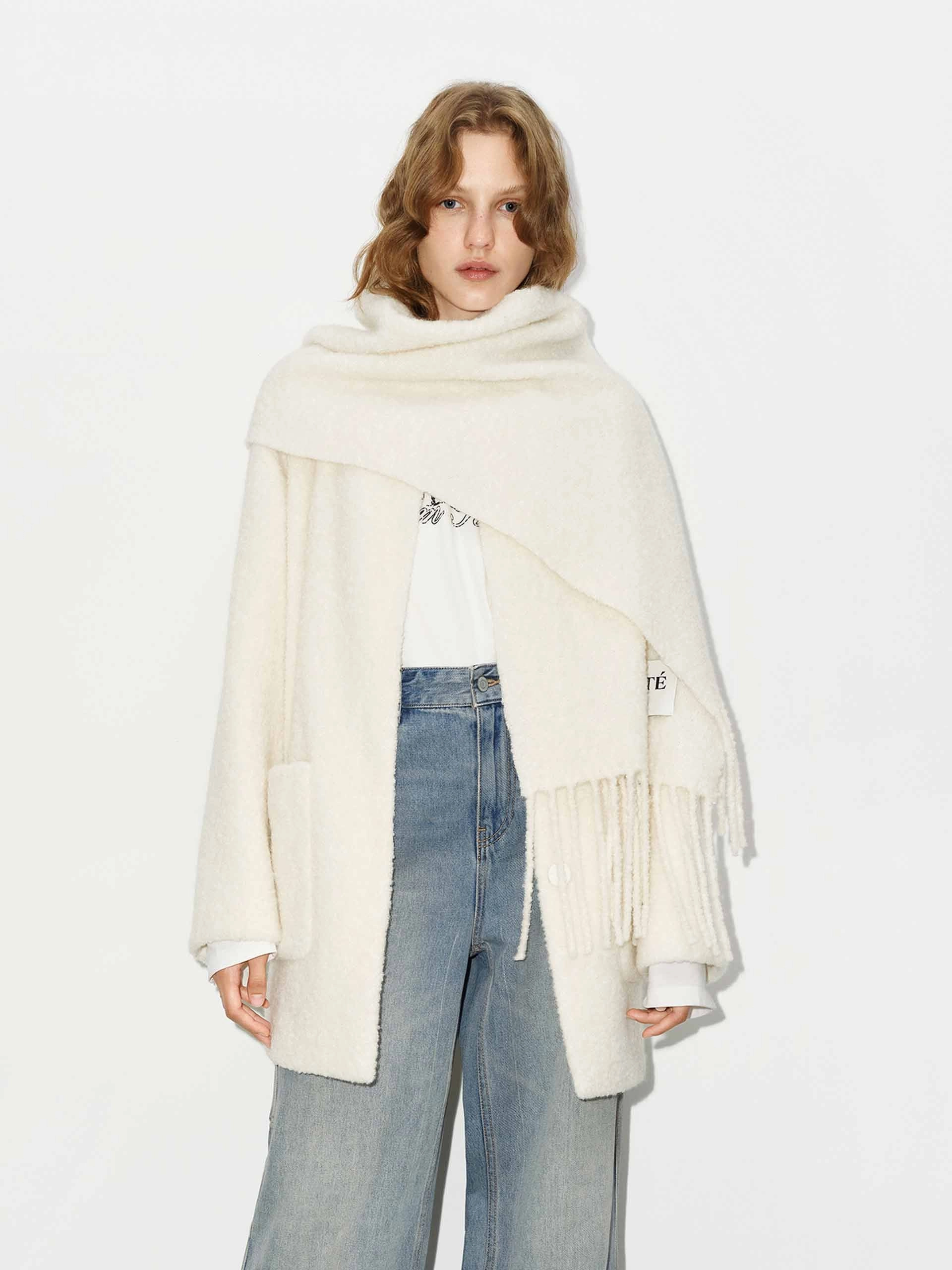 Button Closure Scarf Coat