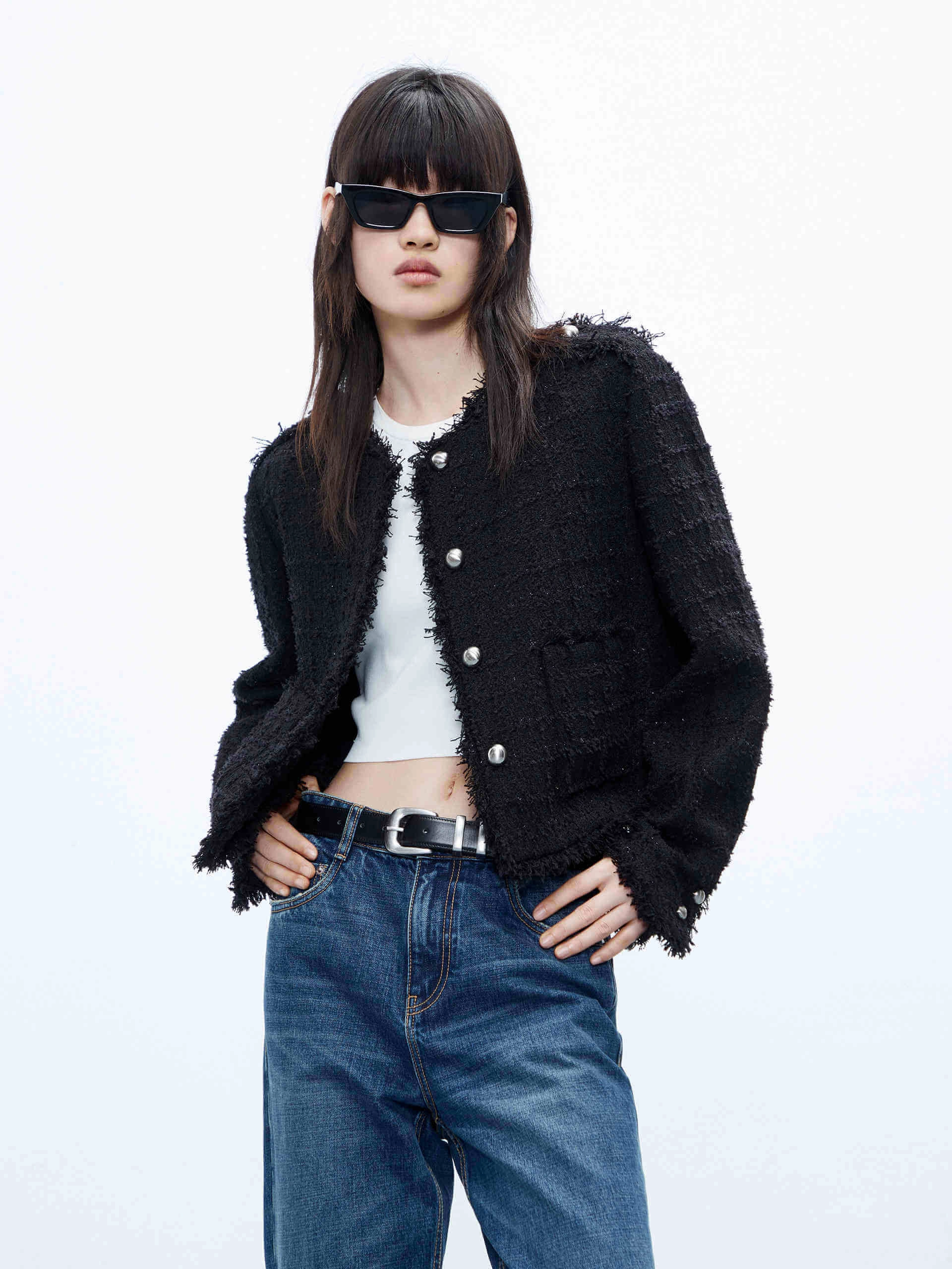 Button Closure Tweed Jacket