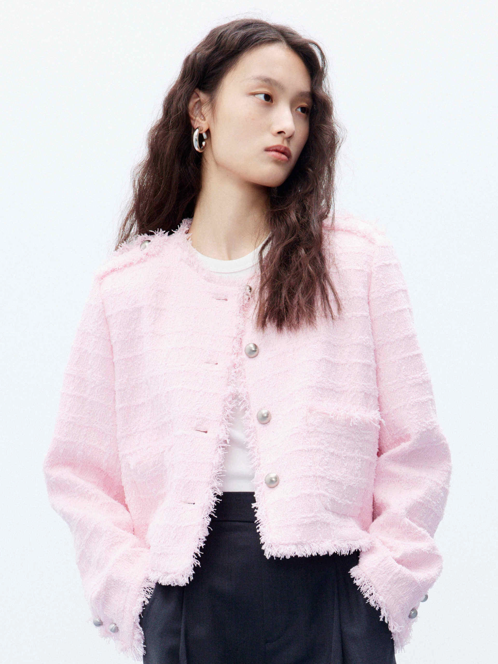 Button Closure Tweed Jacket