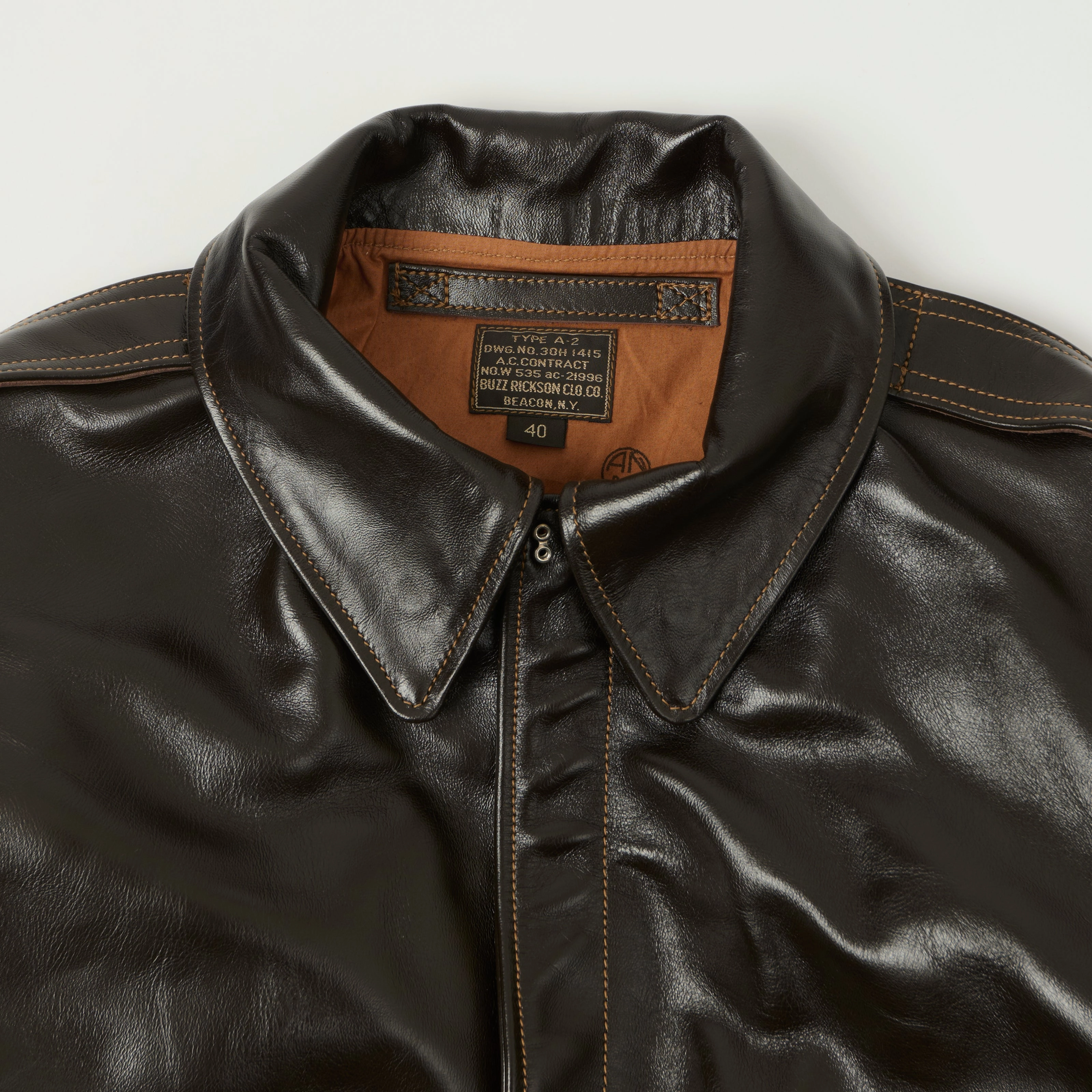 Buzz Rickson's A-2 'A.C.Contract' Leather Flight Jacket - Dark Brown