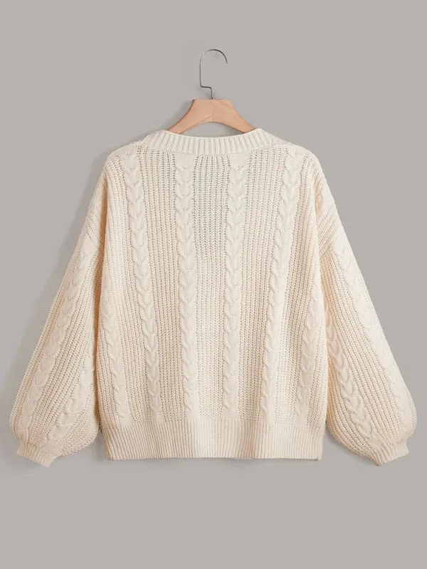 Cable Knit Bishop Sleeve Cardigan