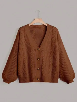 Cable Knit Bishop Sleeve Cardigan