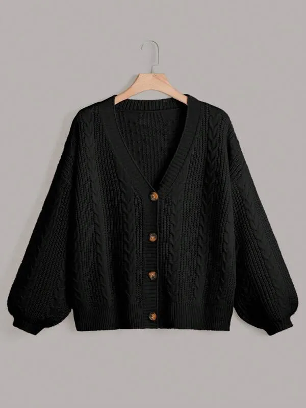 Cable Knit Bishop Sleeve Cardigan