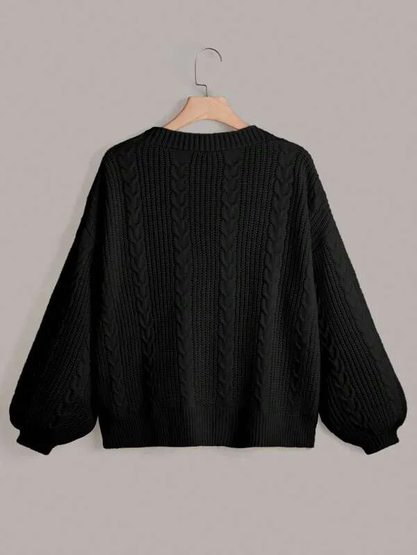Cable Knit Bishop Sleeve Cardigan