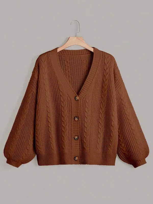 Cable Knit Bishop Sleeve Cardigan