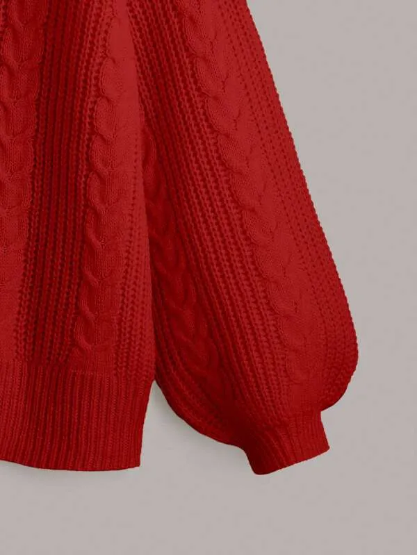 Cable Knit Bishop Sleeve Cardigan