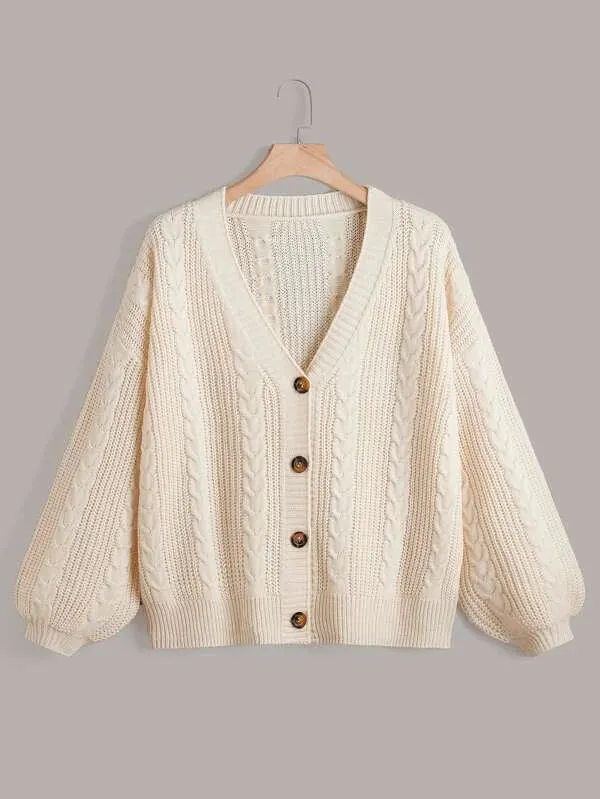 Cable Knit Bishop Sleeve Cardigan