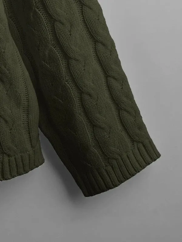 Cable Knit Drawstring Hooded Sweater