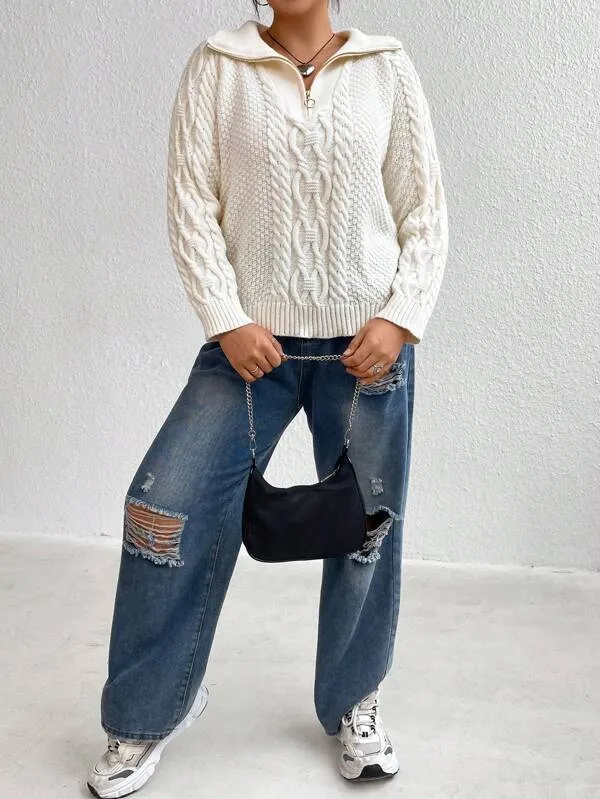Cable Knit Raglan Sleeve Sweater