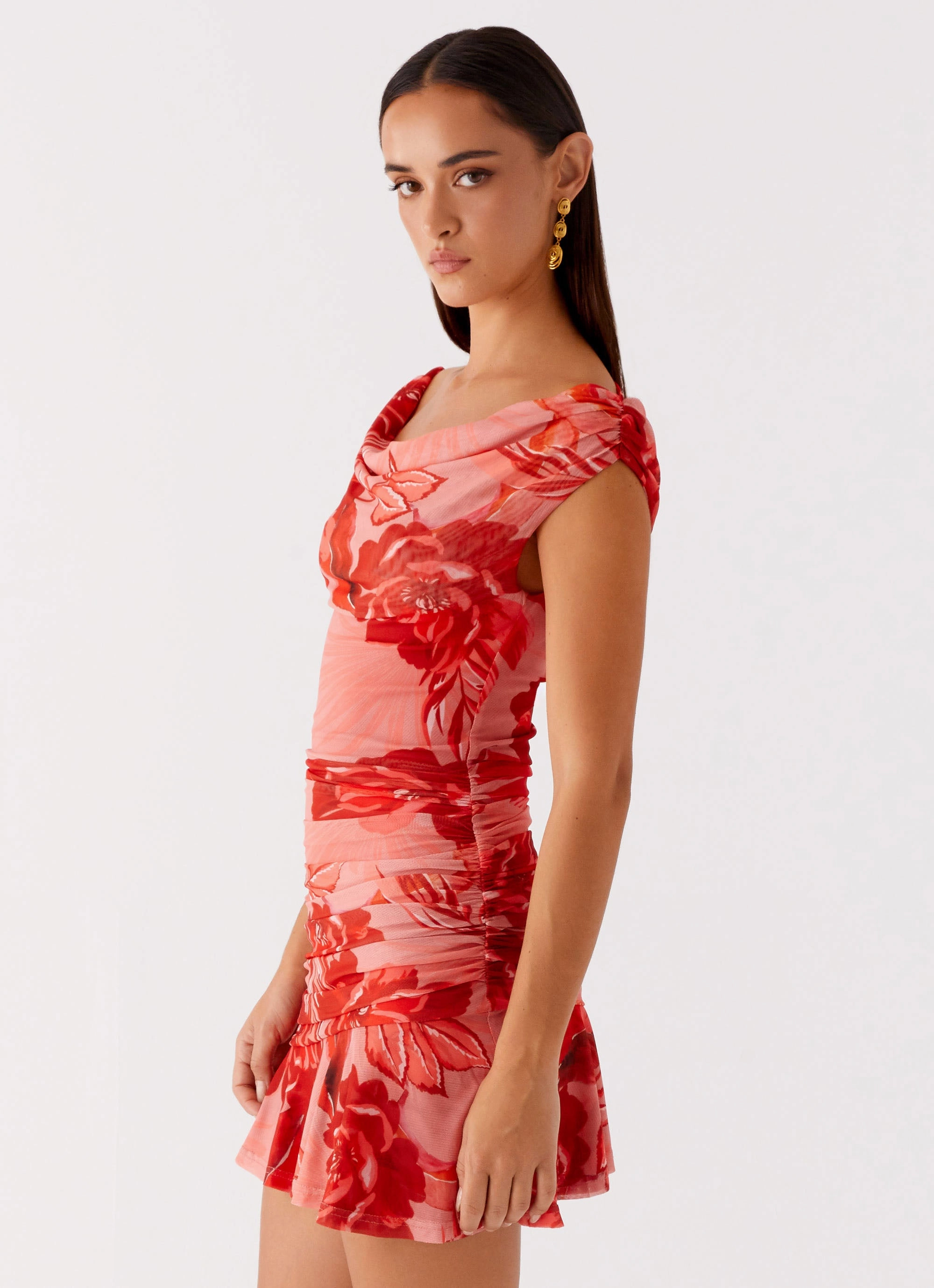 Cait Mini Dress - Sicily Sunsets Print Feminine empire waist dress