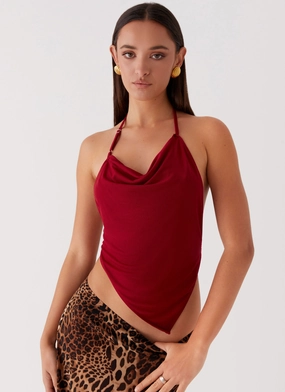 Caley Lee Asymmetric Top - Red MultiPanelCut Caley Lee Asymmetric Top - Red High Neckline Structure