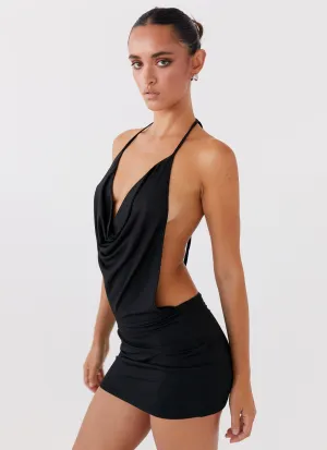 Calista Halterneck Mini Dress - Black Anti Pill Technology Youthful Vibe