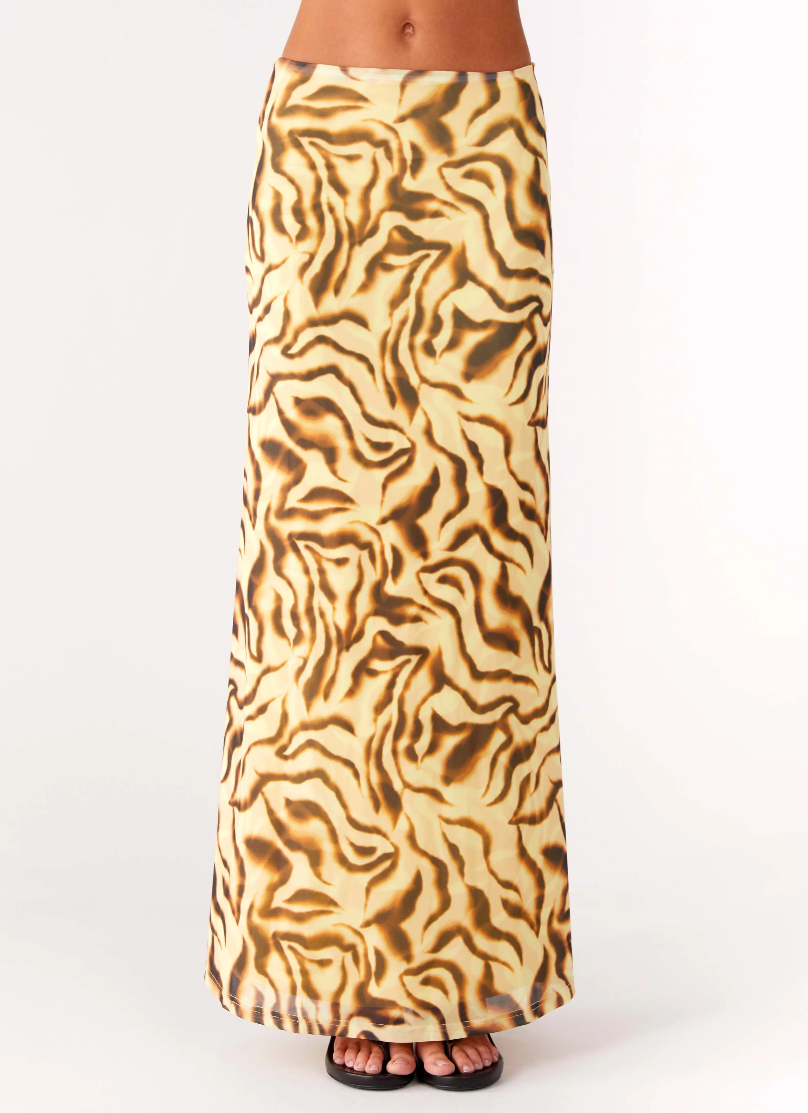 Chill Mood Call Me Low Rise Maxi Skirt - Yellow Zebra