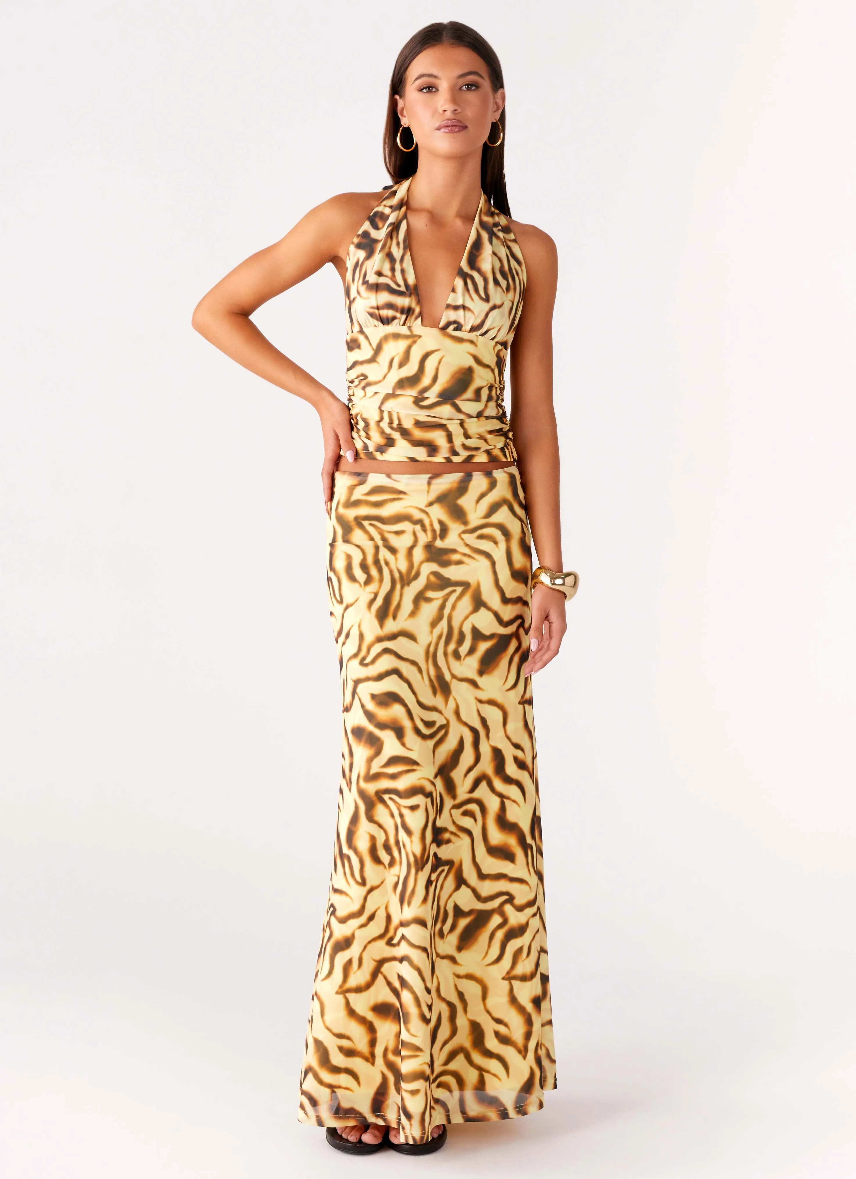 Call Me Low Rise Maxi Skirt - Yellow Zebra Modern Design