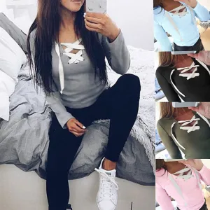 Candy Color Straps Lace-up V-neck Sweater