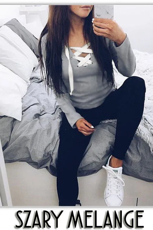 Candy Color Straps Lace-up V-neck Sweater