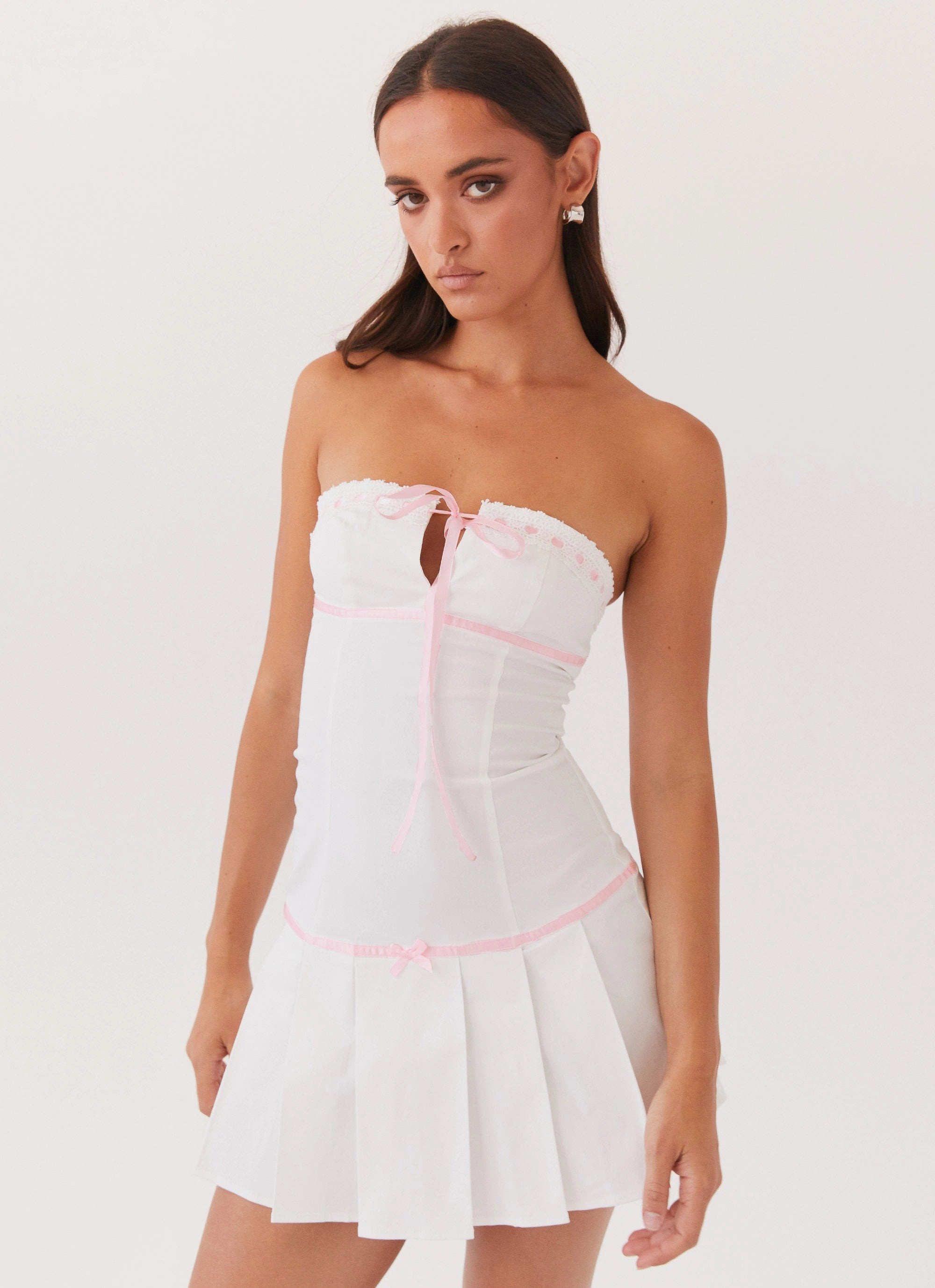 Candy Coated Bustier Mini Dress - Pink Ribbon Pop Texture