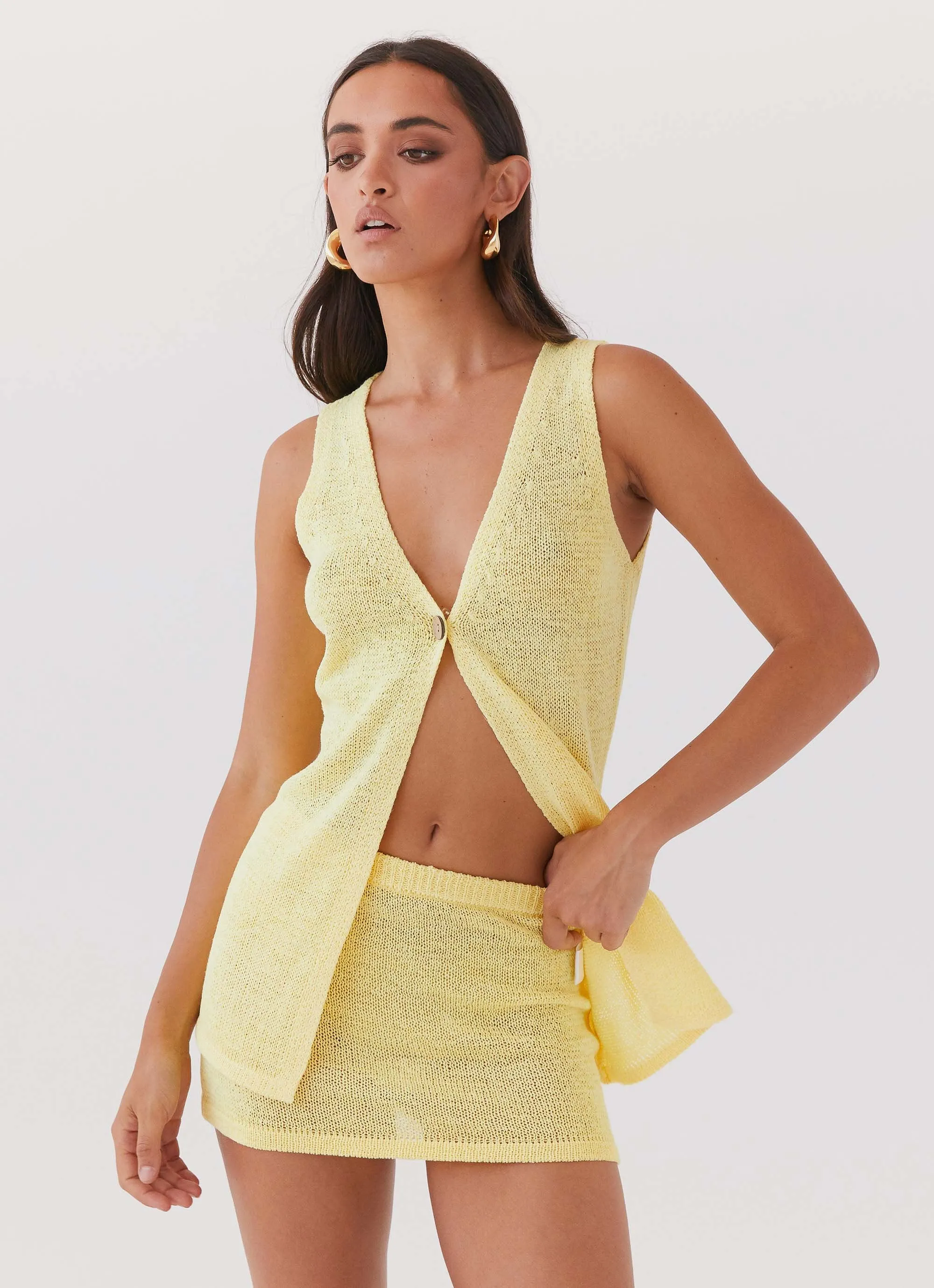 Travel Influence Capri Glow Knit Mini Skirt - Canary