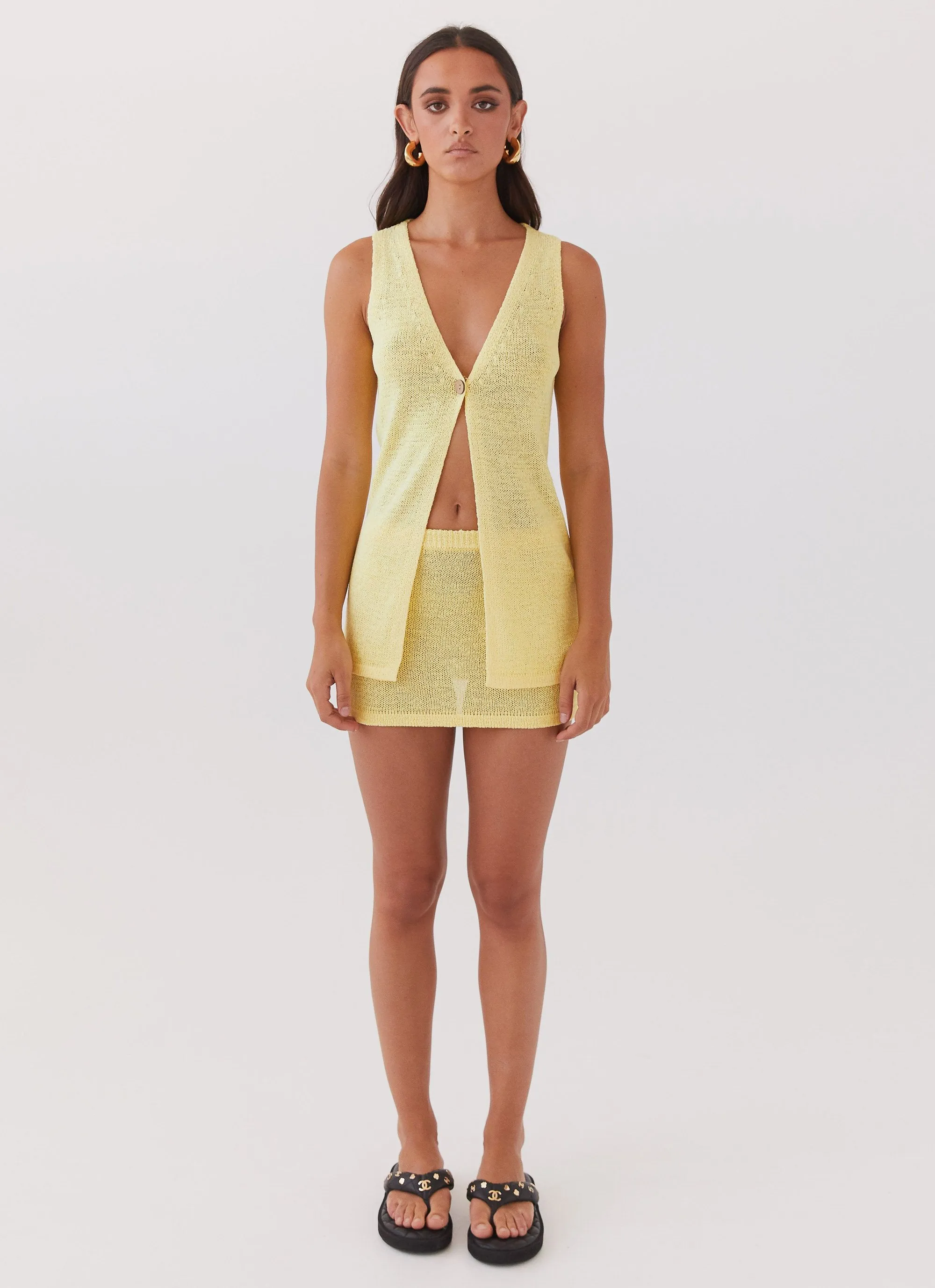 Capri Glow Knit Mini Skirt - Canary Outfit Display