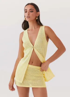 Capri Glow Knit Mini Skirt - Canary Wardrobe Win Travel Influence Capri Glow Knit Mini Skirt - Canary