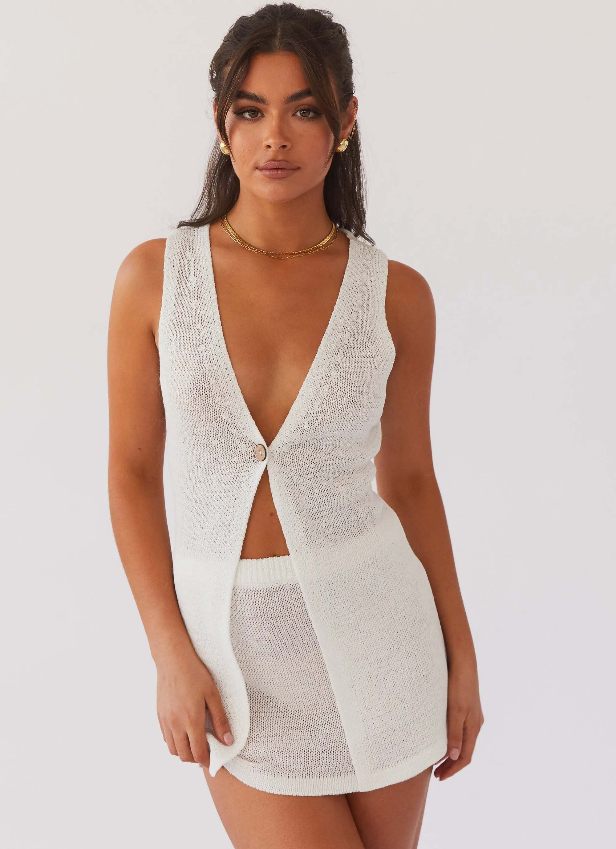 Tonal Layering Capri Glow Knit Mini Skirt - White