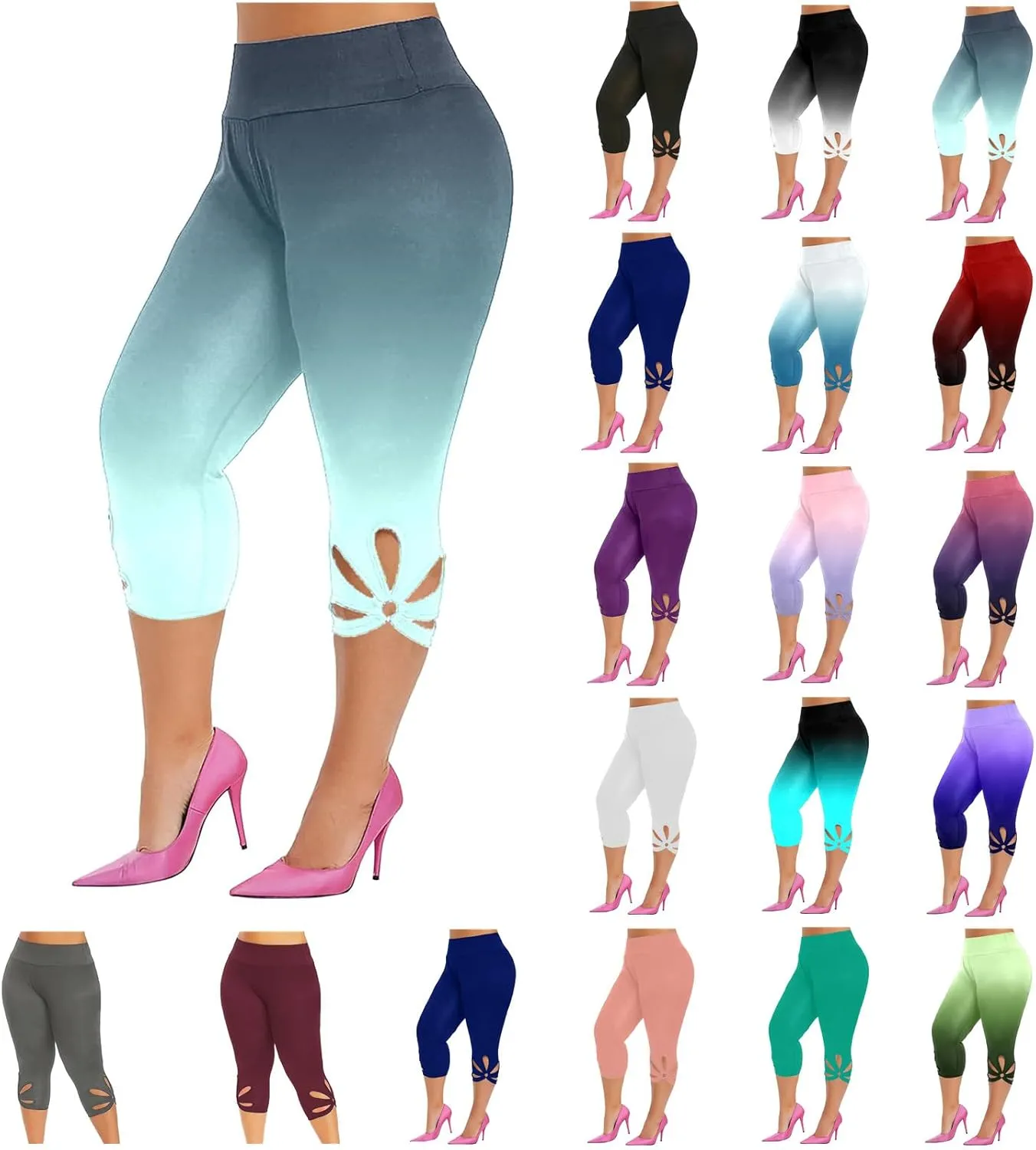 Capri Leggings for Women Plus Size Elastic High Waisted Tummy Control Cropped Yoga Pants Casual Cute Soft Comfy Capris Tights
