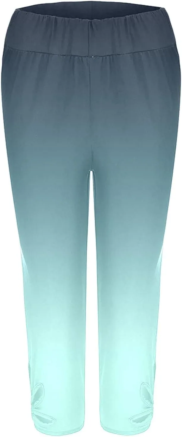 Capri Leggings for Women Plus Size Elastic High Waisted Tummy Control Cropped Yoga Pants Casual Cute Soft Comfy Capris Tights