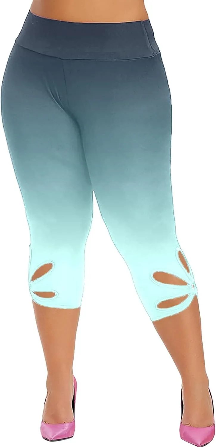 Capri Leggings for Women Plus Size Elastic High Waisted Tummy Control Cropped Yoga Pants Casual Cute Soft Comfy Capris Tights