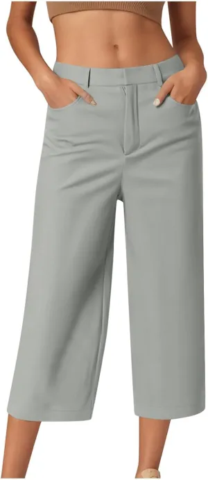 Capri Pants for Women Summer Casual Wide Leg Capris Stretch High Waisted Crop Yoga Dress Pants with Pockets