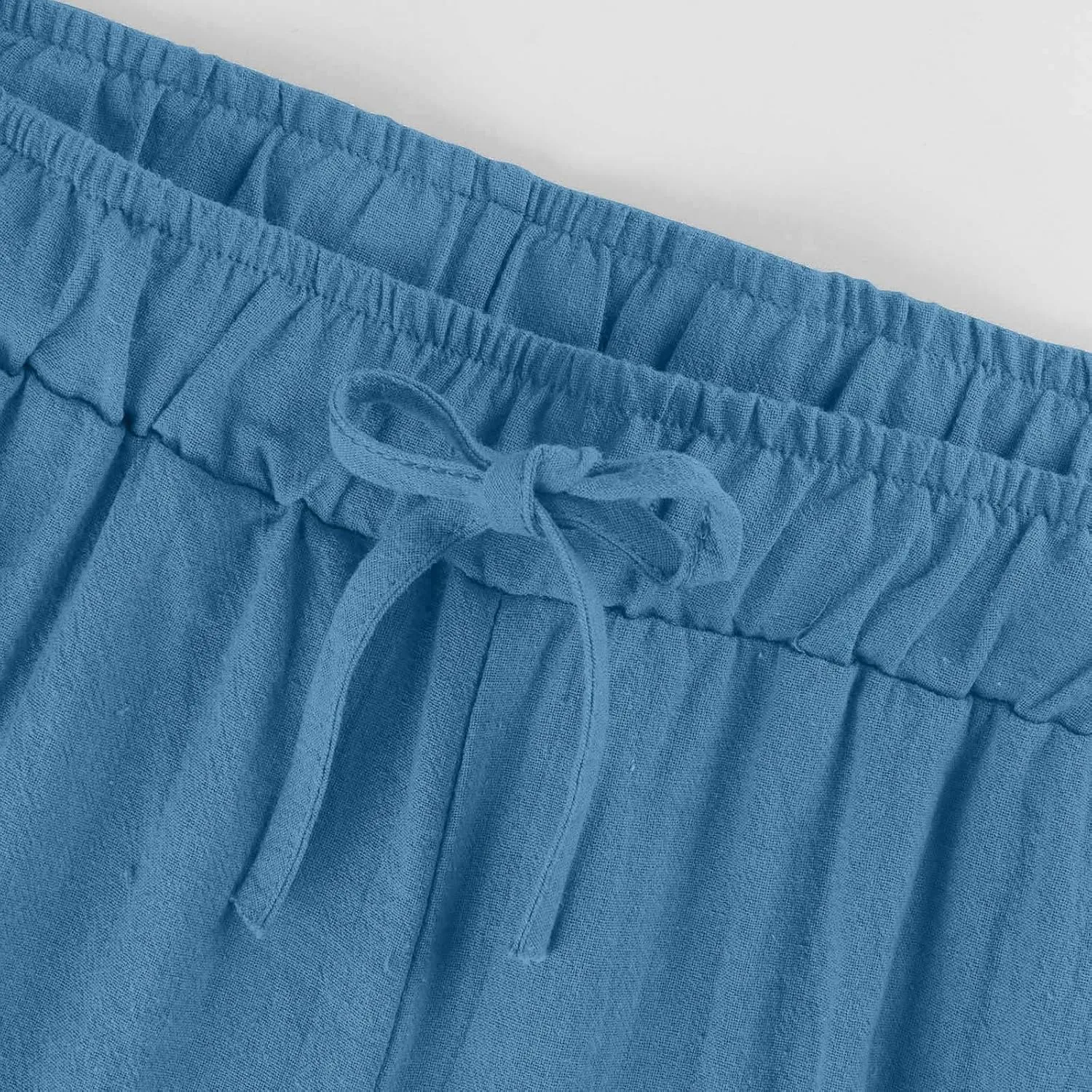 Capris Pants for Women Cotton Linen Casual Summer Straight Wide Leg Pants Drawstring Elastic Waist Cropped Trouser 2025