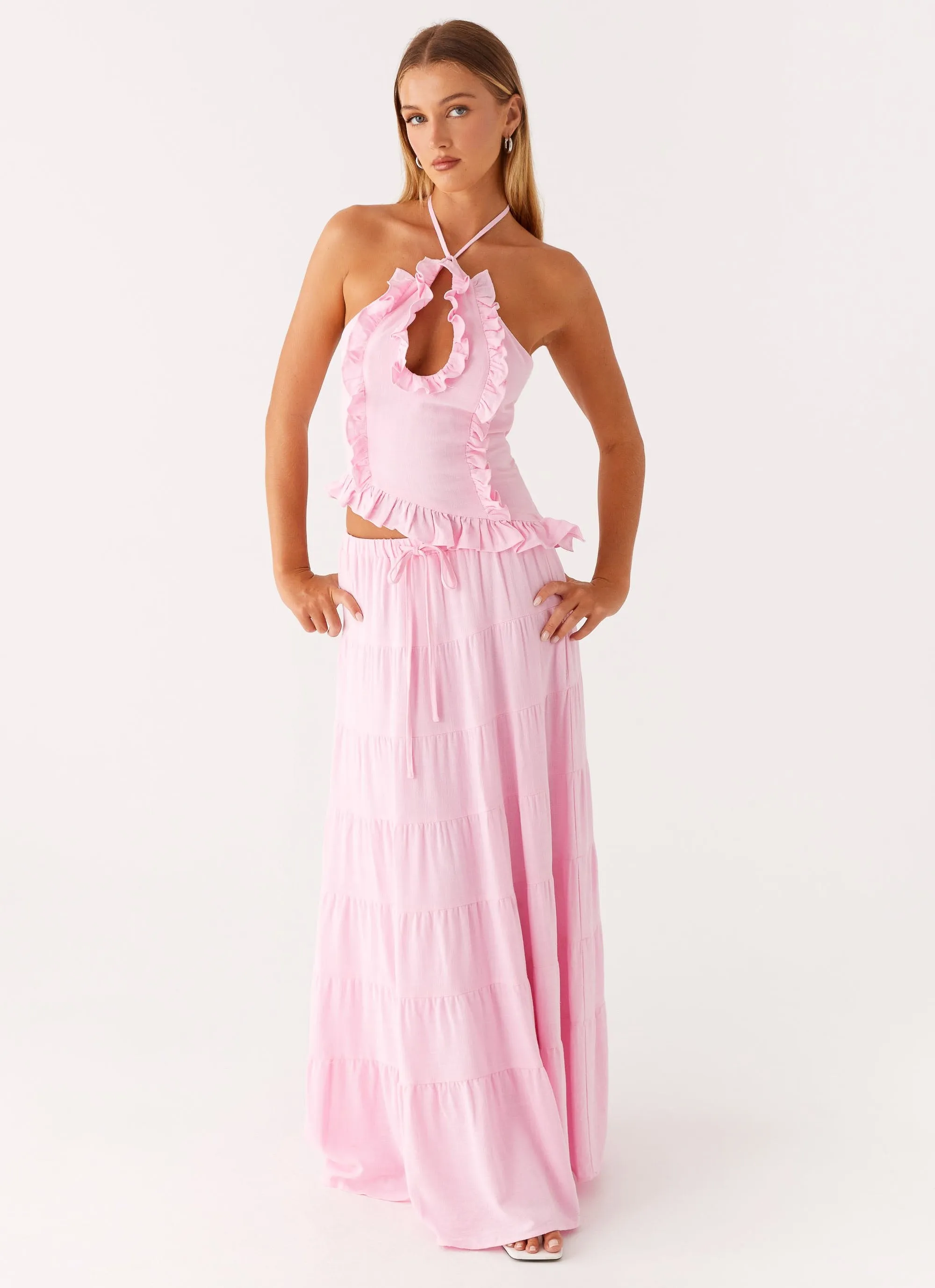 Mariella Linen Maxi Skirt - Pink Weekend Favorite