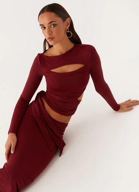 Capucine Wrap Top - Mulberry Smart Casual Piece Wrinkle Free Texture