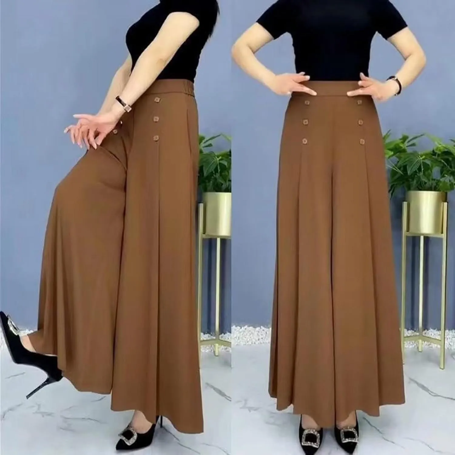 Cargo Capri Pants for Women Womens Cotton Linen Pants High Waisted Button Down Straight Long Trousers Palazzo Womens