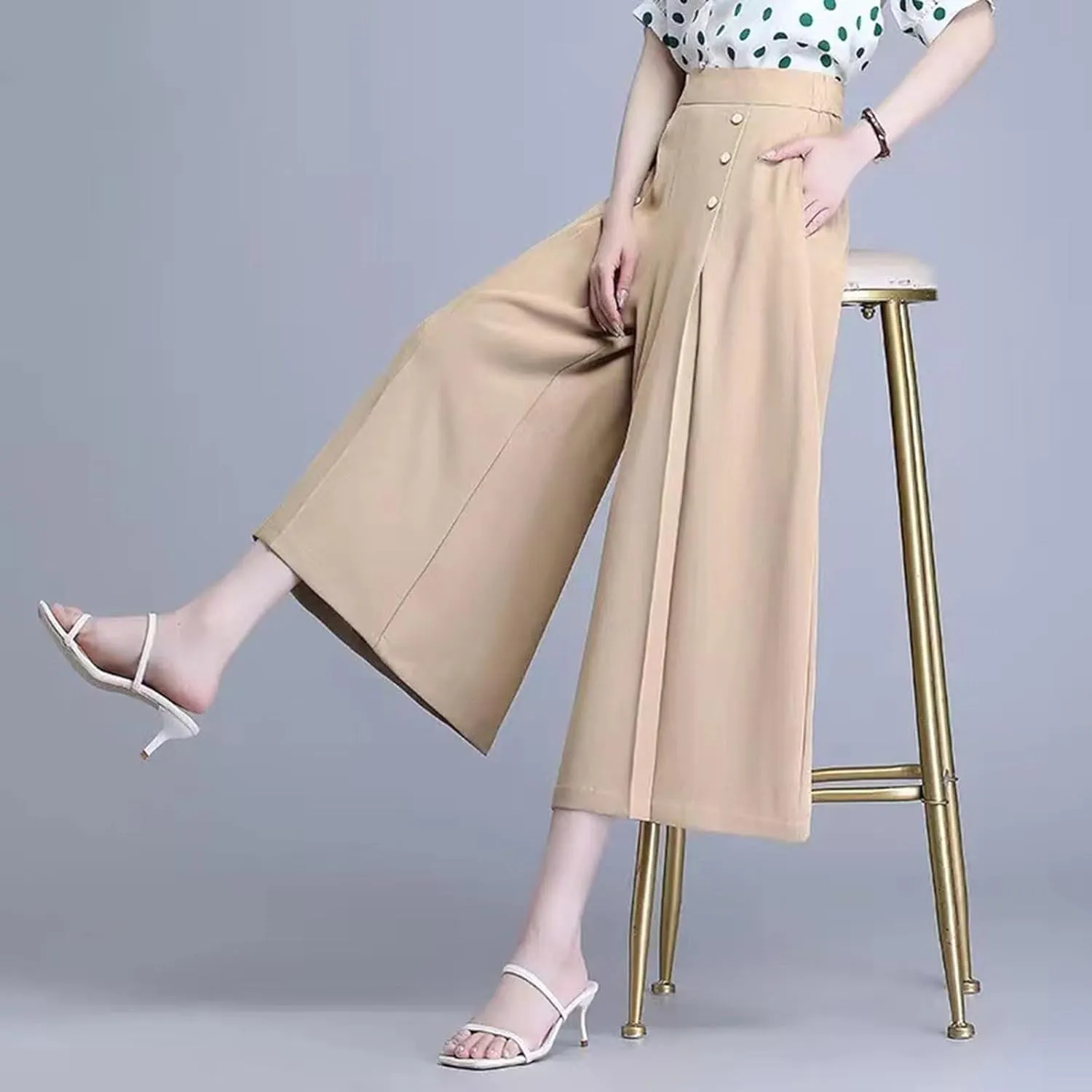 Cargo Capri Pants for Women Womens Cotton Linen Pants High Waisted Button Down Straight Long Trousers Palazzo Womens