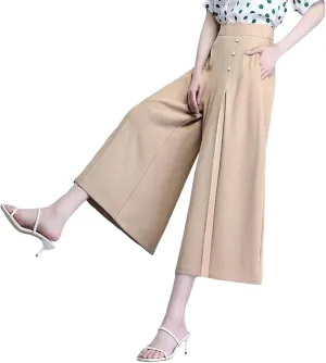 Cargo Capri Pants for Women Womens Cotton Linen Pants High Waisted Button Down Straight Long Trousers Palazzo Womens
