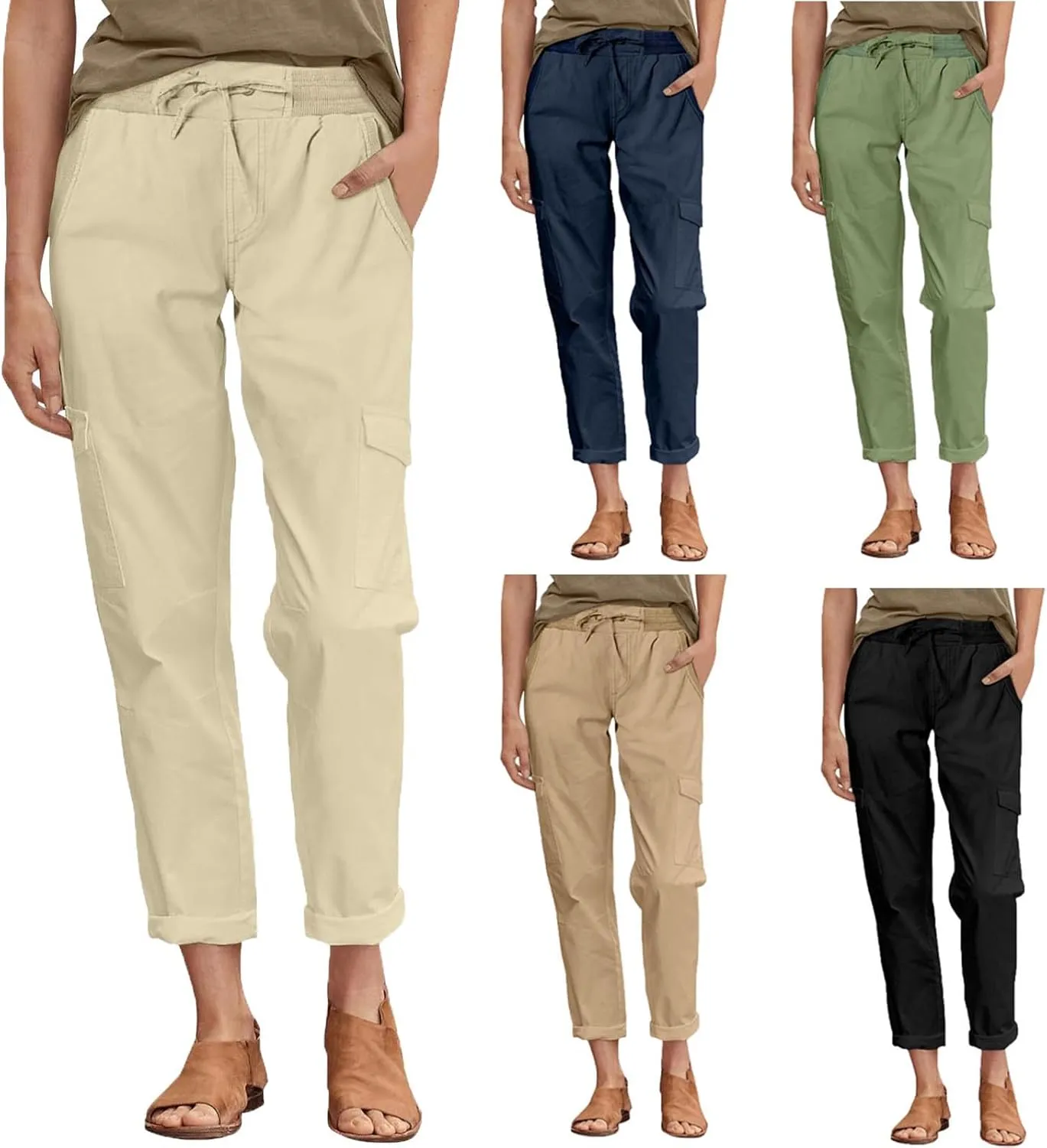 Cargo Pants for Women Drawstring Elastic Waist Loose Lounge Pants Casual Straight Leg Trousers Teen Girls Clothes