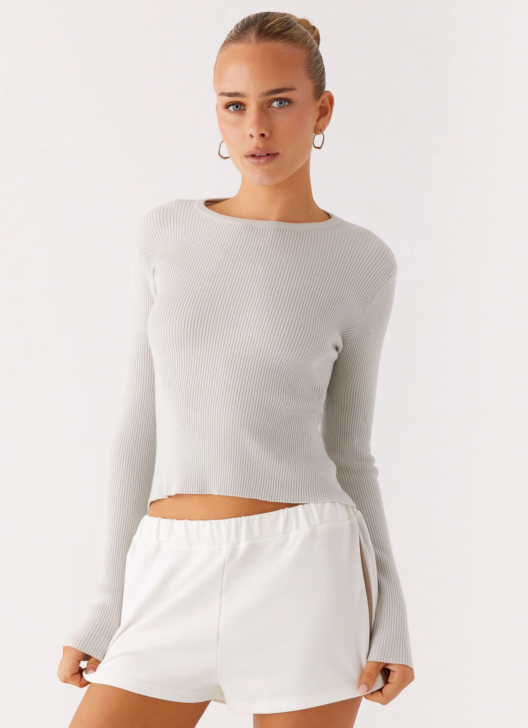 Carissa Open Back Top - Grey HighNeckCut