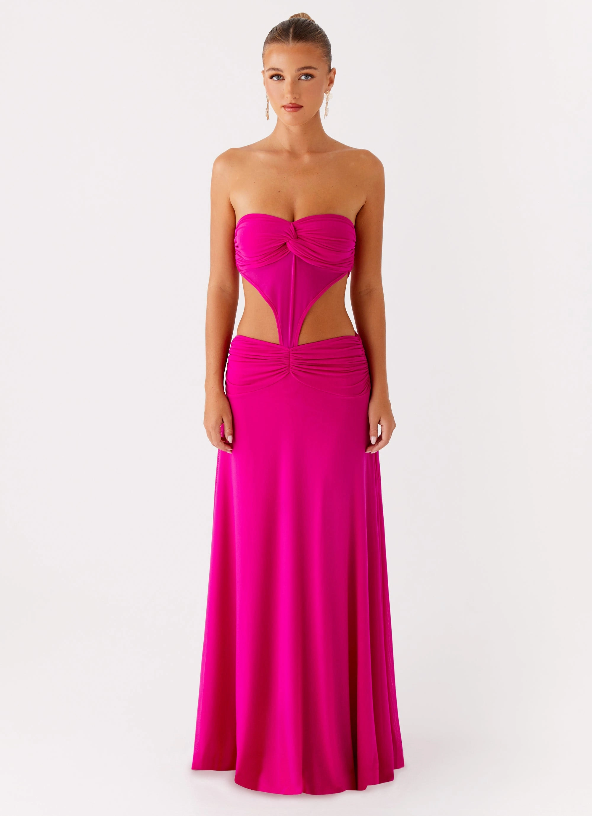 Short Sleeve Bold Statement Carlene Maxi Dress - Fuchsia